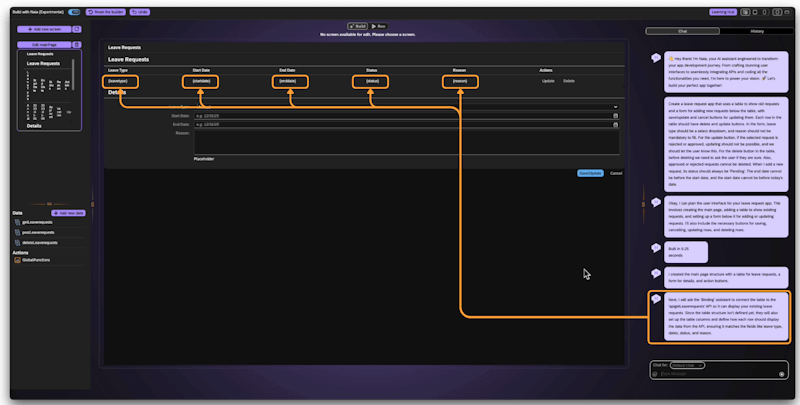 Naia AI app development workflow connecting SAP apps to APIs with low-code